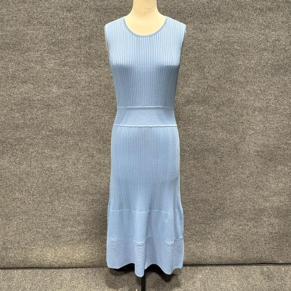 Jason Wu Dress Womens Medium Blue Knit Sleeveless Fit Flare Sweater Midi